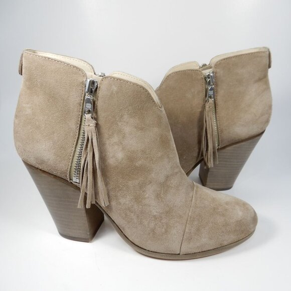 RAG & BONE Margot Ankle Boots Booties 40 9.5 10 Fringe Beige Suede Dual Zip NEW - Picture 12 of 12